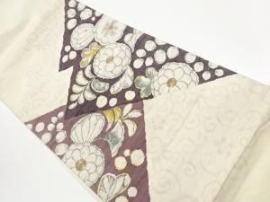 手織り紬松皮菱に花葉・唐草模様織出し袋帯